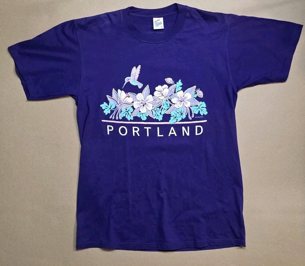 Vintage Jerzees Portland Hummingbird '91 Crewneck Glitter 100% Cotton USA SZ L